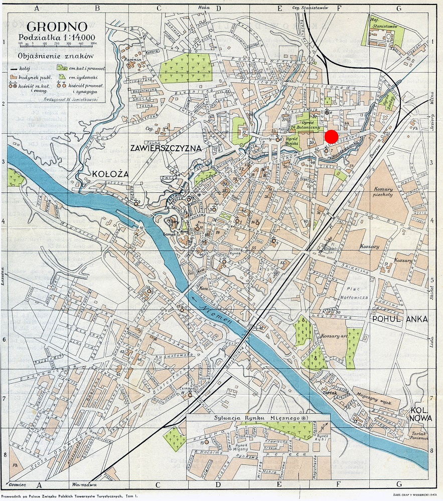 Plan Grodna z zaznaczoną lokalizacją Domu Strzelca, fot. domena publiczna