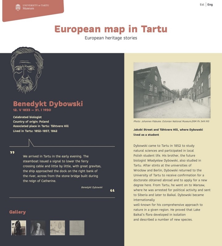 Biogram Władysława Raczkiewicza, print screen z wirtualnej wystawy Muzeum Uniwersytetu w Tartu- Instytut Polonika