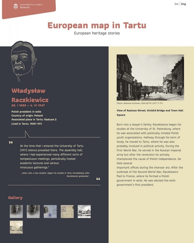 Biogram Benedykta Dybowskiego, print screen z wirtualnej wystawy Muzeum Uniwersytetu w Tartu- Instytut Polonika