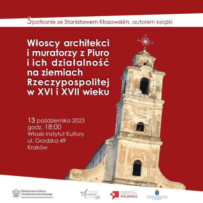 Otwórz zdjęcie Grafika reklamująca spotkanie z dr Stanisławem Kłosowskim, w Instytucie Włoskim, w Krakowie, 13 października 2023 r.