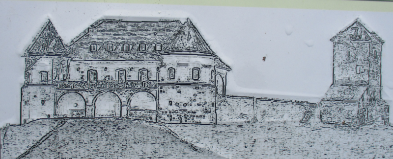 Jasno-szary schematyczny rysunek klasztoru